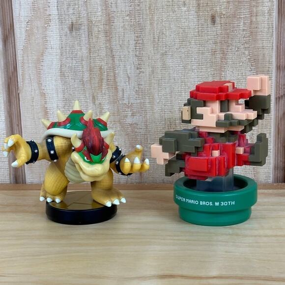 Nintendo Amiibo Super Mario 30th Anniv 8-Bit Figure & Bowser Super Smash Bros - Picture 1 of 2